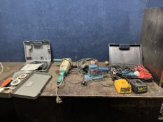 A COLLECTION OF POWER TOOLS AND ACCESSORIES, including a vintage Wolf drill and angle grinder, a