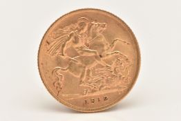 A GEORGE V HALF GOLD SOVEREIGN COIN, dated 1912, approximate diameter 19.2mm, approximate gross