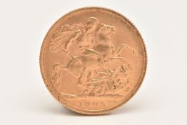 AN EDWARD VII FULL GOLD SOVEREIGN COIN, dated 1905, approximate diameter 22.0mm, approximate gross