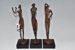 THREE BRONZE ART DECO FIGURAL SCULPTURES, comprising three sculptures of women in various poses,