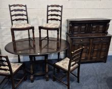 A 20TH CENTURY OAK GATE LEG TABLE, raised on block and turned legs, united by stretchers, open width