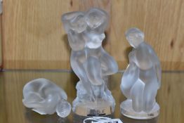 THREE LALIQUE CRYSTAL FIGURAL SCULPTURES, comprising 'Le Faune', depicting Pan faun of the woods and