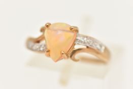 A 9CT YELLOW GOLD OPAL AND DIAMOND RING, hallmarked 9ct Birmingham, ring size N 1/2, approximate
