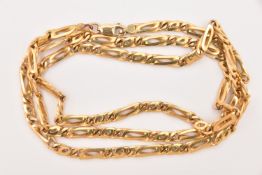 A 9CT YELLOW GOLD FANCY FIGARO LINK CHAIN NECKLACE, fitted with a lobster clasp, approximate