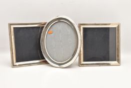 THREE SILVER FRONTED PICTURE FRAMES, two frames measures approximately 250mm x 250mm, one measures