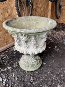 A CONCRETE CAMPAGNA URN, with 51cm diameter bowl, foliate and fluted detail and separate base,