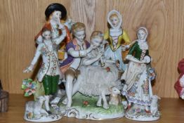 FIVE 20TH CENTURY GERMAN FIGURINES, comprising Sitzendorf porcelain shepherd girl with tambourine