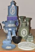 A COLLECTION OF ASSORTED WEDGWOOOD JASPERWARE ITEMS to include four pieces of sage green items