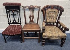 THREE CHAIRS, varying in shape, size, style, timber, etc, largest chair width 62cm x depth 59cm x