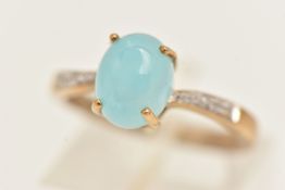A 9CT YELLOW GOLD BLUE STONE AND DIAMOND RING, hallmarked 9ct Birmingham, ring size N, approximate