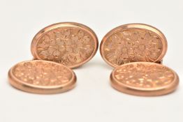 A PAIR OF 9CT ROSE GOLD CUFFLINKS, oval form with floral detail, hallmarked 9ct Birmingham,