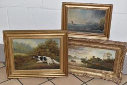 THREE LATE 19TH/EARLY 20TH CENTURY OILS ON BOARD, comprising figures in a rowing boat on a river