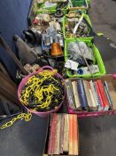 FOURTEEN TRAYS CONTAINING AUTOMOTIVE AND WORKSHOP EQUIPMENT AND CONSUMABLES, including VW/Audio