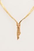 A 9CT YELLOW GOLD FLAT LINK LARIAT STYLE CHAIN NECKLACE, fitted with lobster clasp, approximate