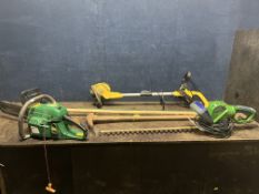 A COLLECTION OF GARDENING TOOLS, including a Powerbase electric hedge trimmer, a Precision