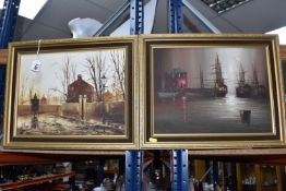 HILTON, BARRY (BRITISH, b.1941) TWO FRAMED PAINTINGS, both oil on canvas, comprising a harbour scene