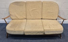 LUCIAN ERCOLANI, A MID-CENTURY ERCOL ELM AND BEECH THREE SEATER WINDSOR SOFA, model number 203,