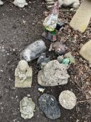 TWELVE GARDEN ORNAMENTS including concrete gnome, badger, fox, squirrel etc Condition Report;