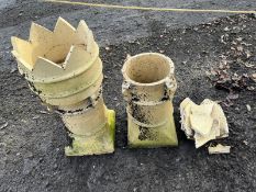 A PAIR OF VINTAGE CROWN CHIMNEY POTS height 77cm. Condition Report; minor chips and losses to