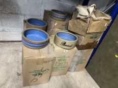 A COLLECTION OF BRETBY STONEWARE ANIMAL FEEDING BOWLS including two boxes of 12 banded bowls 18cm in
