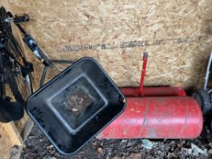 A 32In ROLLER AERATER ATTACHMENT FOR A RIDE ON MOWER and a Cobra seed spreader attachment (2)