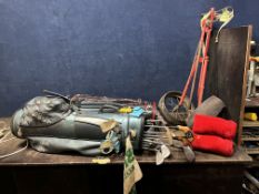 TWO GOLF BAGS AND A TROLLEY with clubs by Petron, Slazenger, Leatham, HB etc