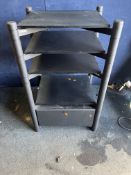 AN APOLLO HI FI STAND with textured matt black finish, four shelves and a drawer with CDs and