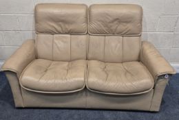 AN EKORNES STRESSLESS CREAM LEATHER TWO SEATER RECLINING SOFA, length 167cm x depth 80cm x height