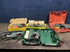 A COLLECTION OF BOSCH POWER TOOLS including a multisaw, a sander, a detail sander, an Isio shear (