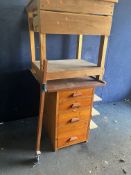 TWO BESPOKE WORKBENCHES one with five graduated drawers and a hardwood top width 82cm, depth 73cm,