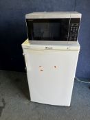 A HOTPOINT DSRZAA22P UNDER COUNTER FREEZER width 55cm, depth 60cm, height 95cm and a Sharp microwave