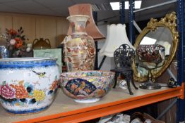 A GROUP OF FAR EASTERN CERAMICS, LAMPS AND MIRROR to include large early 20th century Chinese export