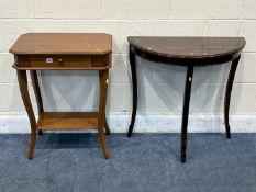 A CHERRYWOOD SIDE TABLE, with a single drawer, width 59cm x depth 39cm x height 76cm, and a mahogany