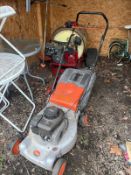 A HUSQVARNA FLYMO QUICKSILVER 46S PETROL LAWNMOWER, with grass box, condition report: engine pull