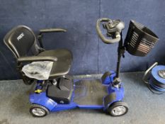 A PRIDE APEX ALU-MATE PLUS MOBILITY SCOOTER with charger and front basket but no keys (PAT pass,