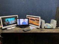A COLLECTION OF AUDIO-VIDEO EQUIPMENT, including two Logik 21.6in TV/DVD with remotes, a Currys