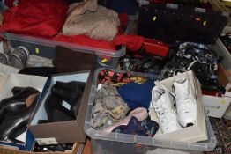SEVEN BOXES OF LADIES CLOTHES AND ACCESSORIES, approximately fifty items, to include various