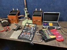 A COLLECTION OF TOOLS, including a Universal Avometer model B Mk3 with two leather cases, a