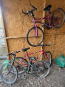THREE VARIOUS BICYCLES, including an Apollo pink girls bike, a Raleigh cyclone gents bike