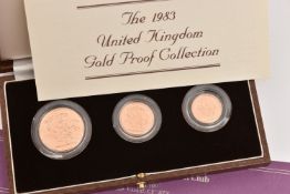 THE ROYAL MINT - THE 1983 UNITED KINGDOM GOLD PROOF COLLECTION 3 COIN SET consisting of a half-