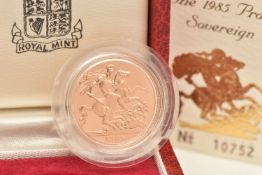 THE ROYAL MINT - THE 1985 GOLD PROOF SOVEREIGN, struck in 22ct gold, obverse designer: Raphael