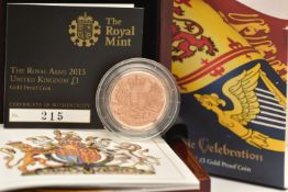 THE ROYAL MINT - A HERALDIC CELEBRATION THE ROYAL ARMS 2015 UK ONE-POUND GOLD PROOF COIN, struck