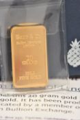 PINEAPPLE DIRECT LTD - TWENTY GRAM PURE GOLD INGOT (999.9 FINE GOLD), in plastic wallet with