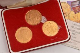 THE QUEEN VICTORIA GOLDEN JUBILEE 1887 THREE SOVEREIGN COLLECTION, to commemorate Queen Victoria's