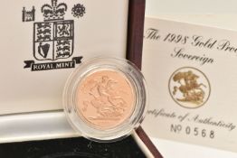 THE ROYAL MINT - THE 1998 GOLD PROOF SOVEREIGN COIN, struck in 22ct gold, obverse designer: Ian