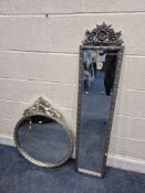 TWO WALL MIRRORS, tallest mirror width 27cm x height 127cm, condition report: general signs of usage