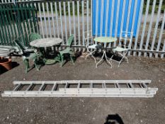 AN ALUMINIUM TRIPLE EXTENSION LADDER with 3rd extension cut to half length, other 2 with 11 rungs to