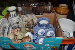 TWO BOXES AND LOOSE OF HOUSEHOLD CERAMICS AND GLASSWARE to include a Spode's 'Camilla' Copeland