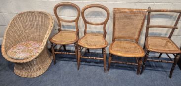 FIVE CHAIRS, varying in shape, size, style, material, age, etc, condition report: wicker chair