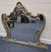 A GILT WOOD OVER-MANTEL MIRROR, with a shell crest and scrolled details, width 142cm x height 117cm,